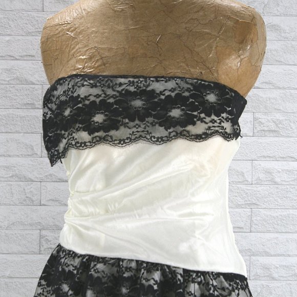STUDIO Y Dress Strapless Asymmetrical Lace Homecoming Prom Black White Mini 5 - Picture 2 of 11